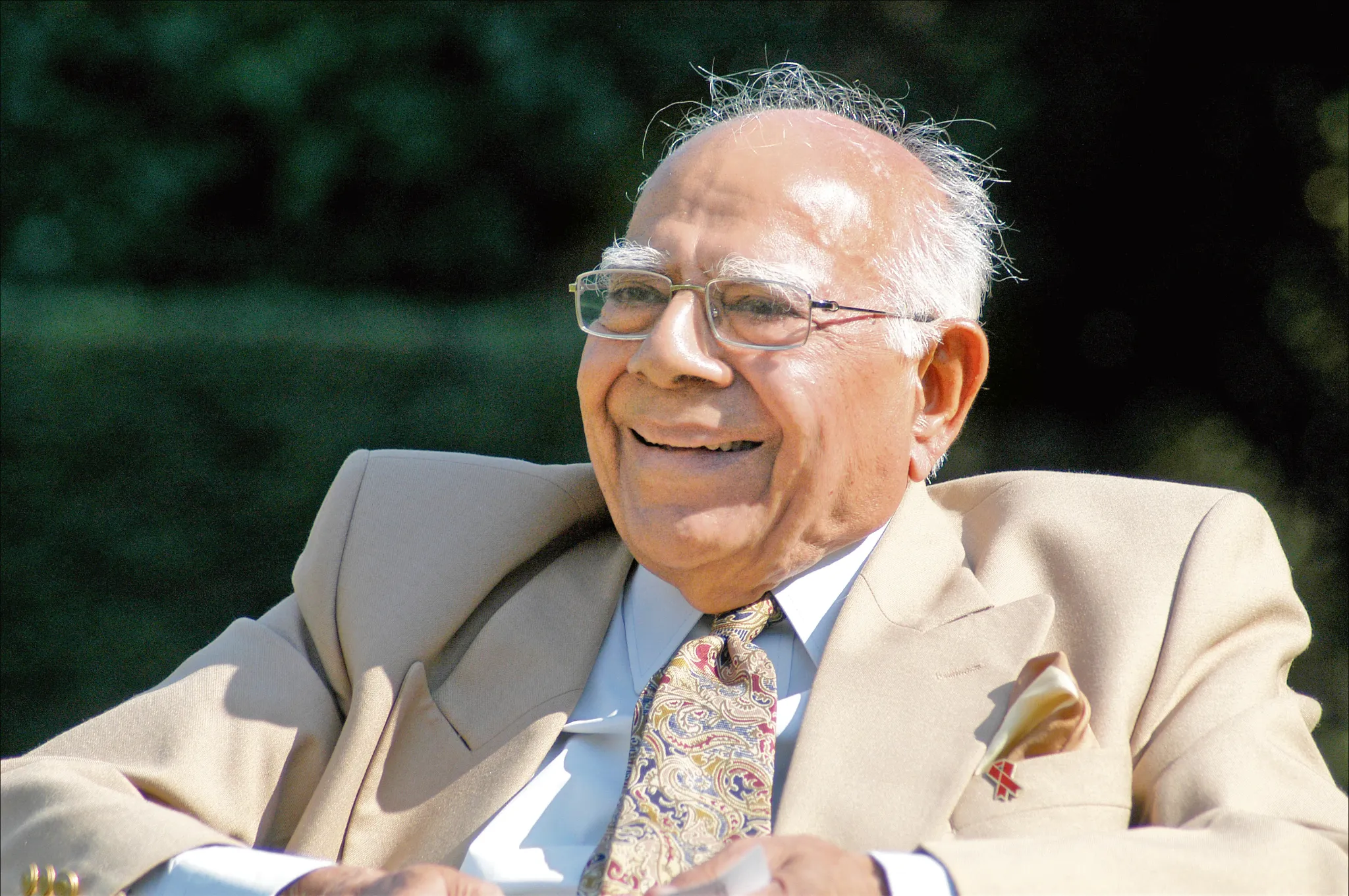 Smiling portrait of Ram Jethmalani